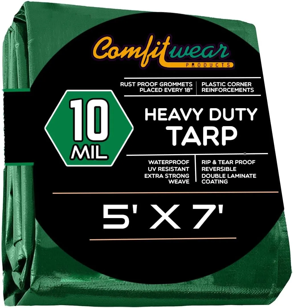Super Heavy Duty Tarp Cover Reinforced Grommet Multi-Purpose Pool Cover Boat Tarp Camping Tarp UV Resistant Waterproof Tarpaulin Canopy Tent Waterproof Tarp Cover (Green-Black, 5' X 7')