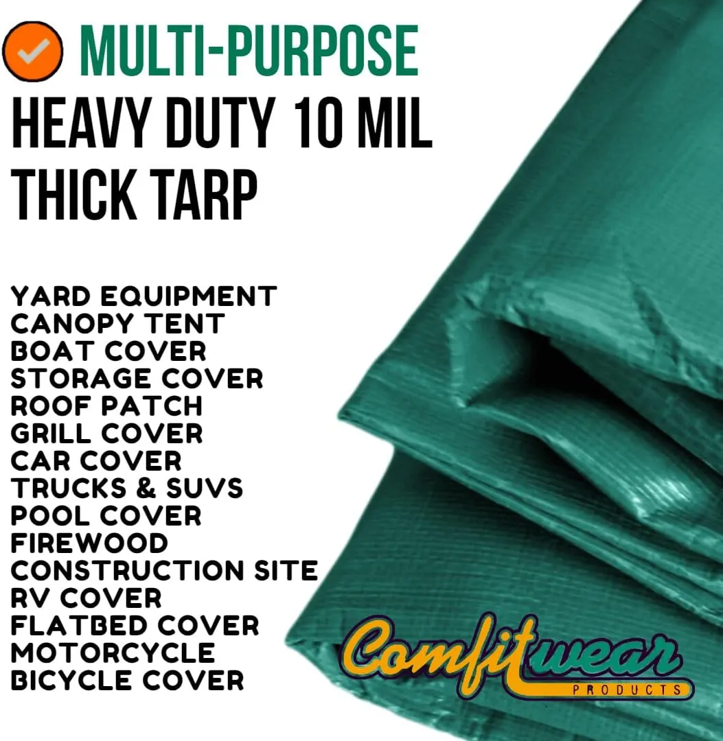 Super Heavy Duty Tarp Cover Reinforced Grommet Multi-Purpose Pool Cover Boat Tarp Camping Tarp UV Resistant Waterproof Tarpaulin Canopy Tent Waterproof Tarp Cover (Green-Black, 5' X 7')