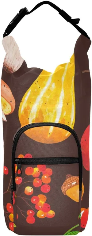 susiyo Leaves Mushrooms Acorns Cones Pumpkins Water Bottle Carrier Bag Insulated Bottle Pouch with Adjustable Shoulder Strap