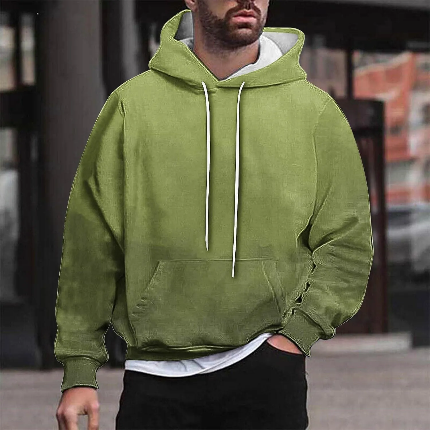 Sweatshirts for Men Oversized Casual Long Sleeve Gradient Drawstring Hoodies Loose Fit Hooded Sweatshirt with Pocket