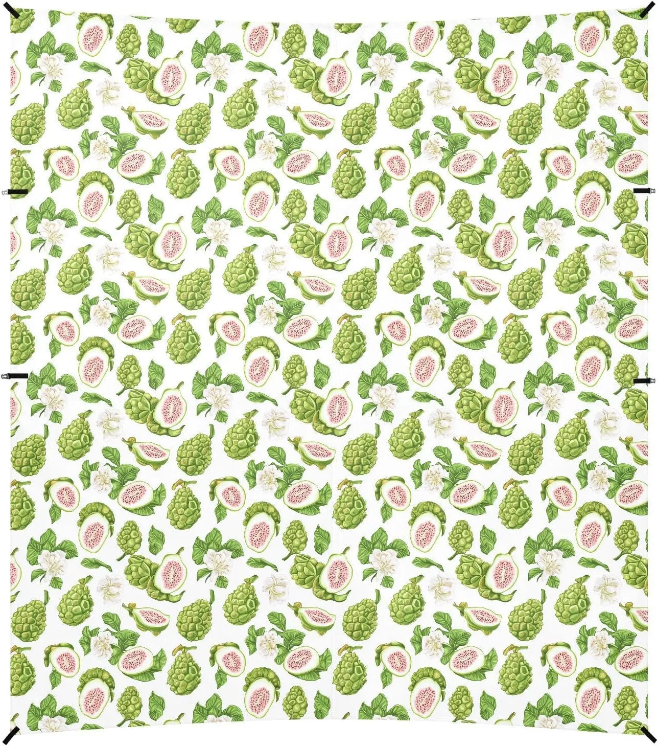 Sweet Green Fruit White Foldable Beach Cabana UPF50 Water-Resistant Large Sun Shade with Sandbags & Sand Shovel for Camping, Picnics, Backyard