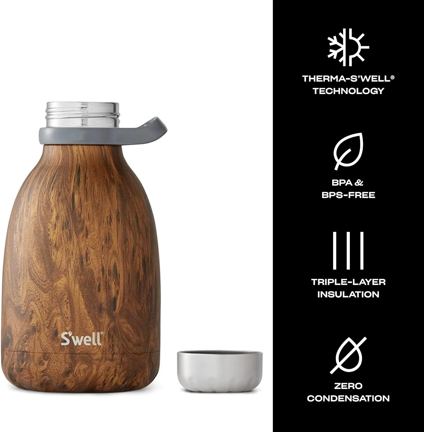 S'well Stainless Steel Roamer Bottle, 40oz, Teakwood, Triple Layered Vacuum Insulated Containers Keeps Drinks Cold for 48 Hours and Hot for 16, BPA Free