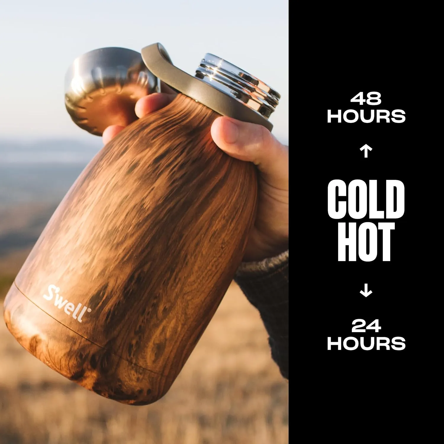 S'well Stainless Steel Roamer Bottle, 40oz, Teakwood, Triple Layered Vacuum Insulated Containers Keeps Drinks Cold for 48 Hours and Hot for 16, BPA Free