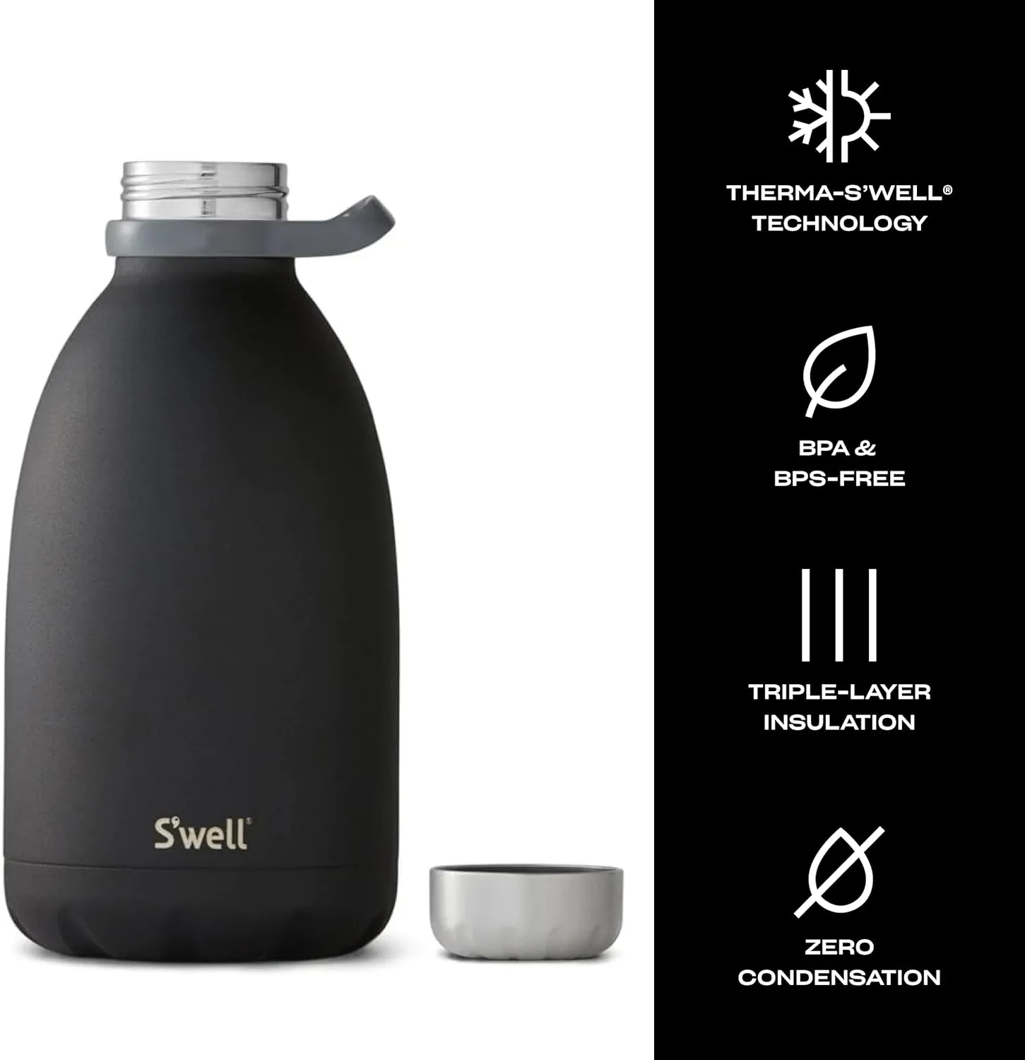 S'well Stainless Steel Roamer Bottle, 64oz, Onyx, Triple Layered Vacuum Insulated Containers Keeps Drinks Cold for 72 Hours and Hot for 24, BPA Free