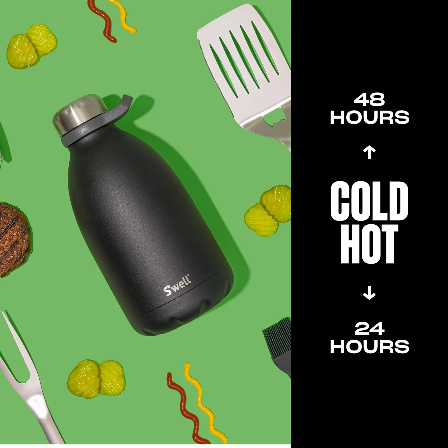 S'well Stainless Steel Roamer Bottle, 64oz, Onyx, Triple Layered Vacuum Insulated Containers Keeps Drinks Cold for 72 Hours and Hot for 24, BPA Free