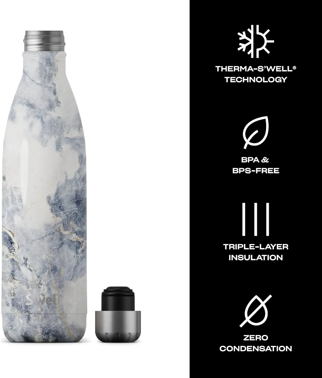 S'well Stainless Steel Water Bottle, 25oz, Blue Granite, Triple Layered Vacuum Insulated Containers Keeps Drinks Cold for 48 Hours and Hot for 24, BPA Free, Perfect for On the Go