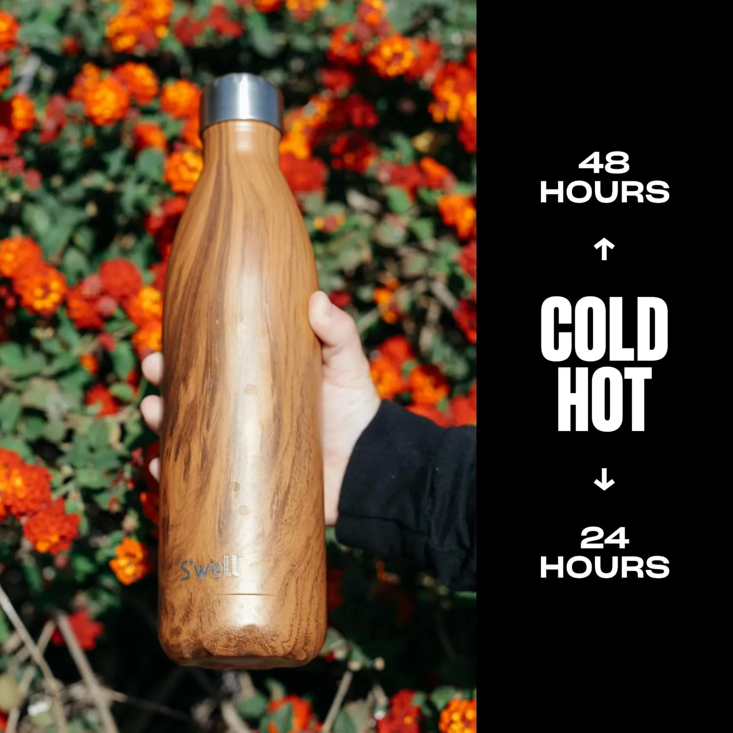 S'well Stainless Steel Water Bottle, 25oz, Teakwood, Triple Layered Vacuum Insulated Containers Keeps Drinks Cold for 48 Hours and Hot for 24, BPA Free, Perfect for On the Go