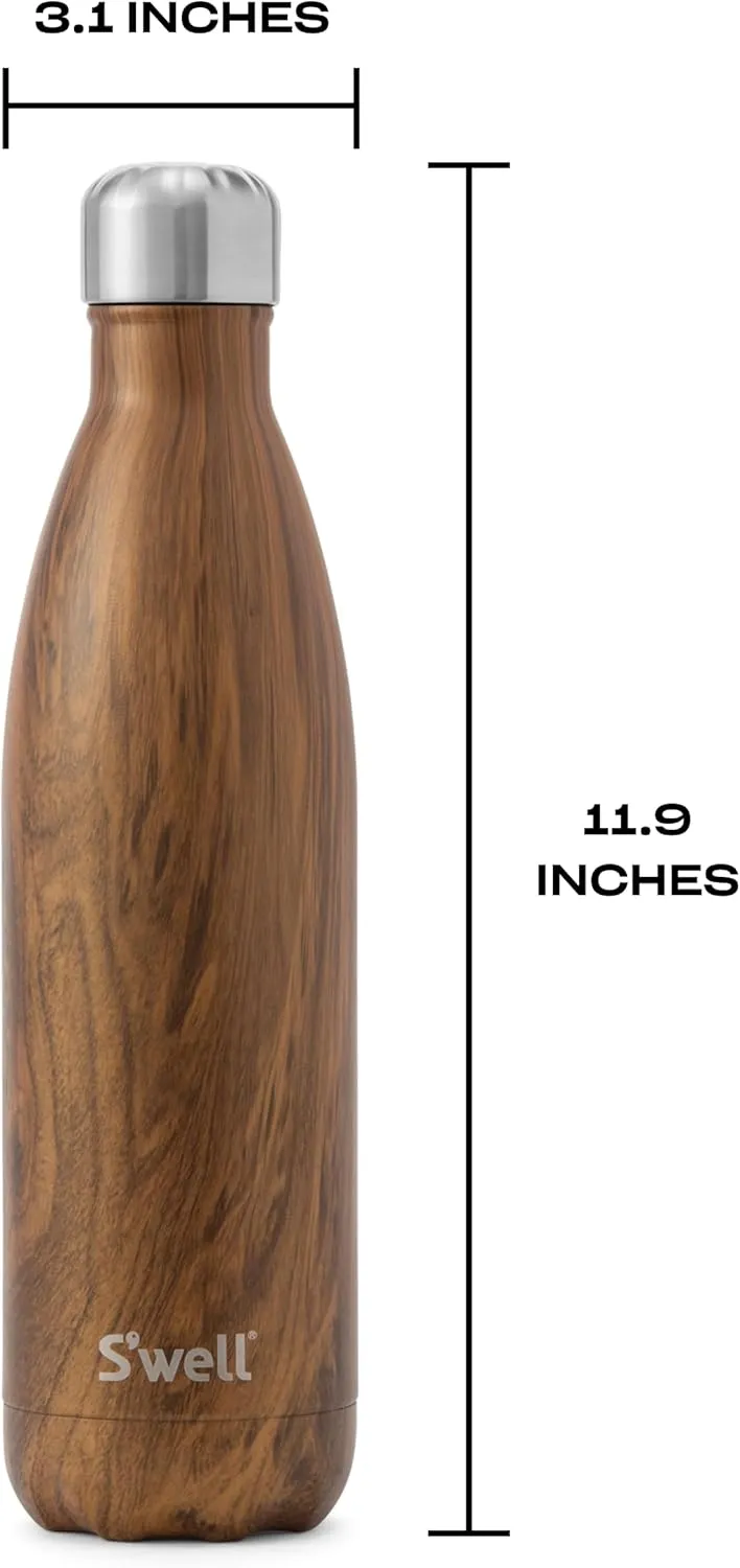 S'well Stainless Steel Water Bottle, 25oz, Teakwood, Triple Layered Vacuum Insulated Containers Keeps Drinks Cold for 48 Hours and Hot for 24, BPA Free, Perfect for On the Go