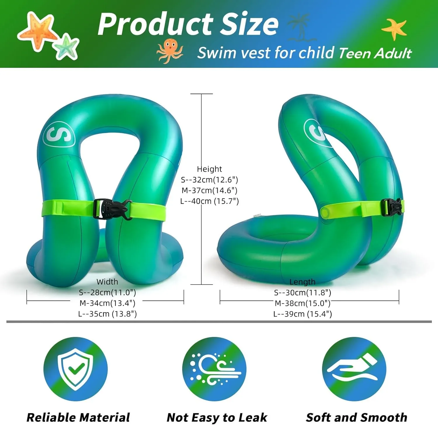 Swim Vest, Inflatable Swim Jacket, Pool Floaties, Lightweight Buoyancy Aid Floation for Toddler Kids Teens Adults