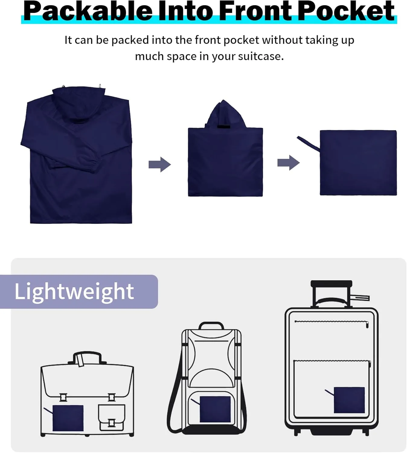 SWISSWELL Men's Rain Jacket Waterproof Lightweight Packable Pullover Windbreaker with Hood for Travel Hiking Golf