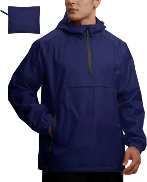 SWISSWELL Men's Rain Jacket Waterproof Lightweight Packable Pullover Windbreaker with Hood for Travel Hiking Golf