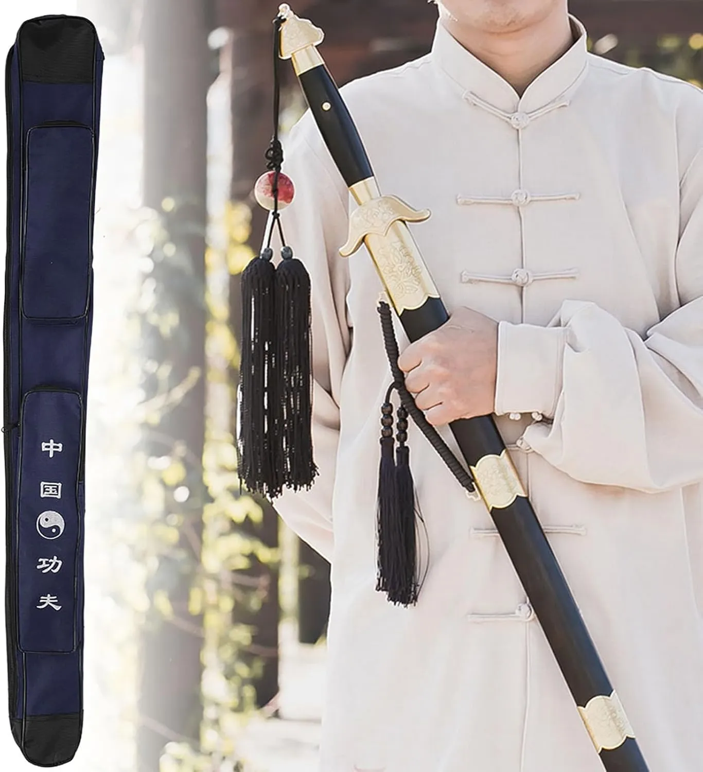 Sword Carrying Bag, Multifunction Thick Canvas Sword Storage Pack with Adjustive Shoulder Strap Single Layer Chinese Kung Fu Shoulder Carry Bag