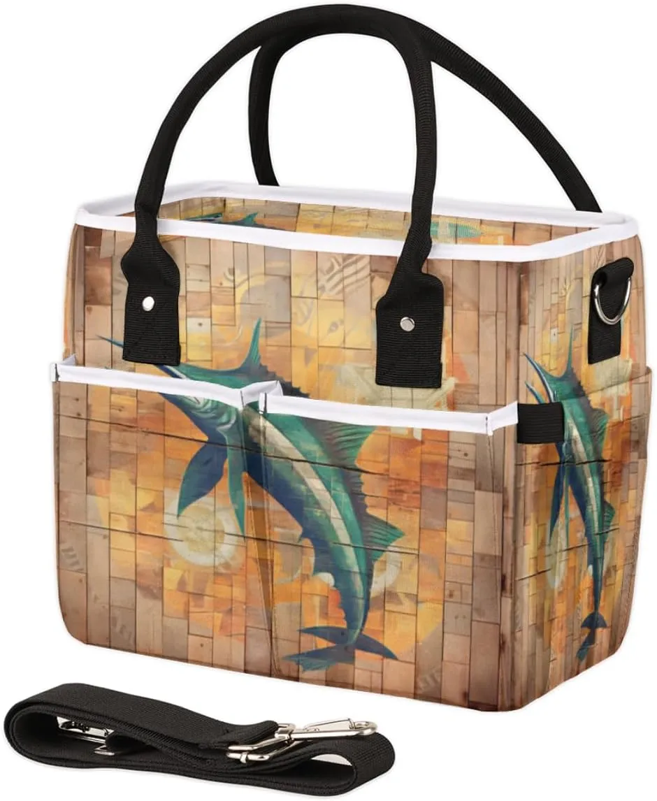 Swordfish Large Insulated Lunch Bag for Women Men Lunchbox 12L Ocean Swordfish Reusable Lunch Cooler Tote Bag Leakproof Lunch Box with Adjustable Shoulder Strap for Work, Picnic, Camping, Beach