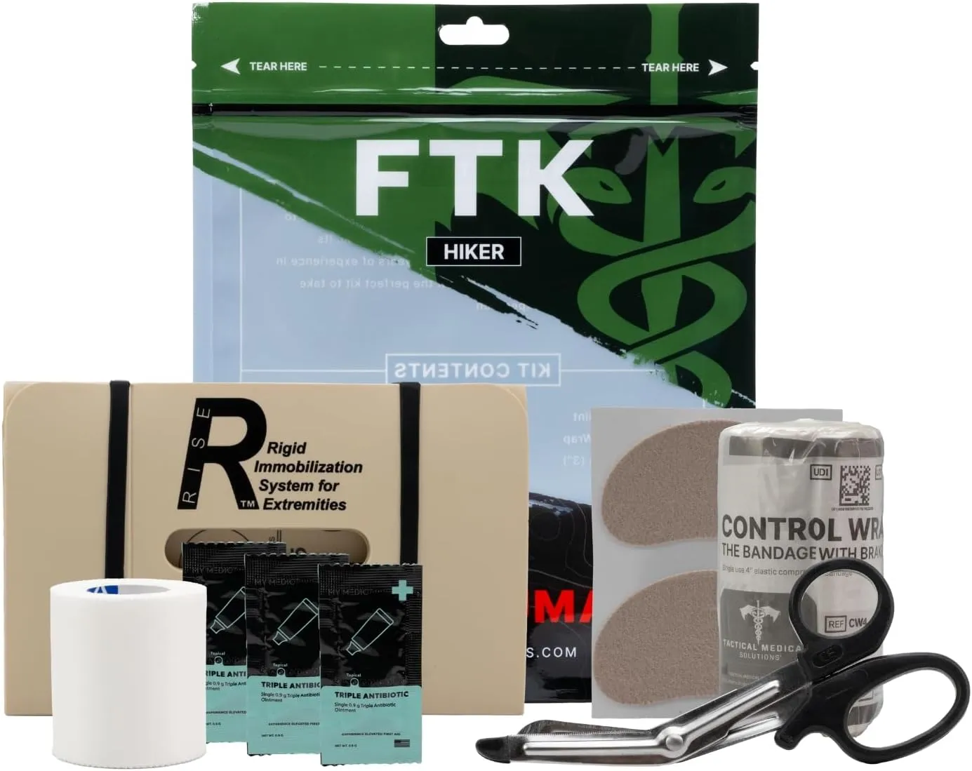 TacMed Solutions Hiker Field Trauma Kit, Hiker Medical Kit with Rise Splint, Blister Treatment, Control Wrap, and Waterproof Pouch – Idea Survival First Aid Kit