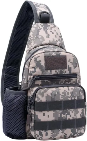 Tactical Sling Backpack with MOLLE Pouch Water Bottle Holder - Convertible Chest/Shoulder Bag for Men, Cycling, Fishing, Hiking | One Strap EDC Crossbody Bag, Outdoor Gear(AUC)