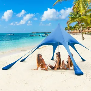 Tangkula Beach Canopy Tent, UPF50  Beach Sun Shade with Sand Shovel, 6 Ground Pegs, 6 Sandbags, Supporting Pole, Carry Bag, Pop Up Beach Sun Shelter for Camping, Fishing, Trip