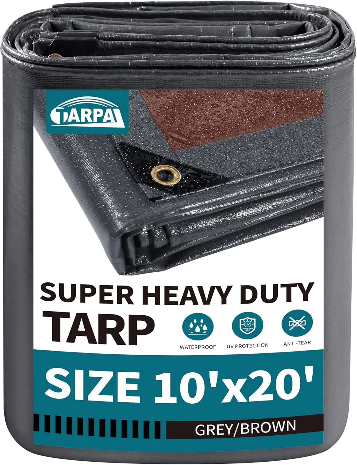 TARPAL tarp 10x20 Feet Super Heavy Duty Tarps Cover 20mil Waterproof UV Protection Rip and Tear Proof Tarpaulin with Grommets(Grey/Brown)