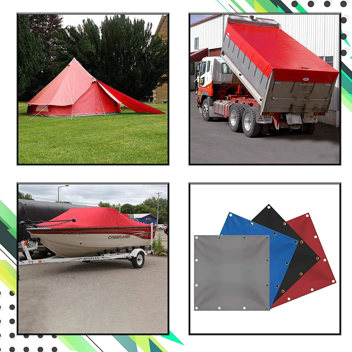 Tarps in Multiple Sizes 18 OZ Waterproof Tarpaulin - 100% UV & Weather Resistant Vinyl Coated PVC Tarps - Perfect for Canopy Tent, Boat or Pool Cover (18' x 25', Red)
