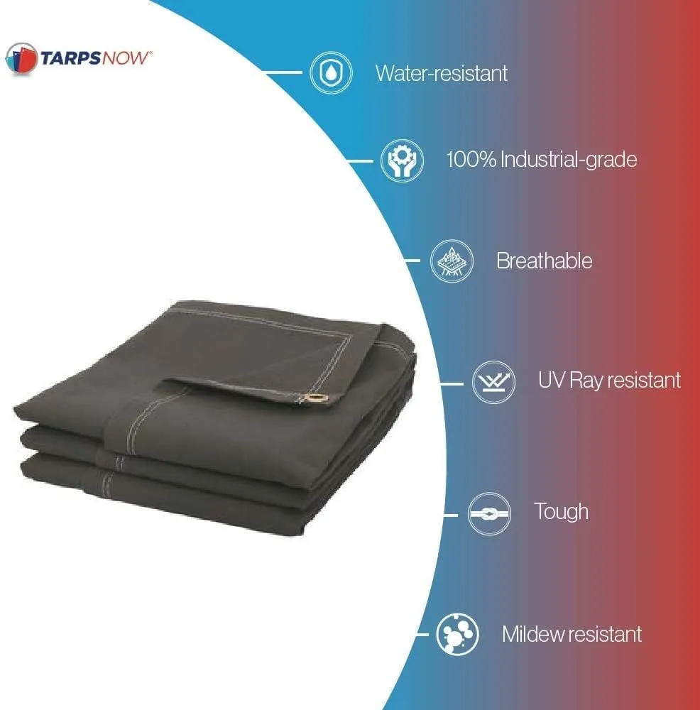 Tarps Now 12x16 ft Fire Retardant Canvas Tarp | 18 MIL Heavy Duty, Flame Retardant, Tear Resistance, Reinforced Edges, Brass Grommets | Ideal for Fire Prevention, Construction, Repairs | Olive Color