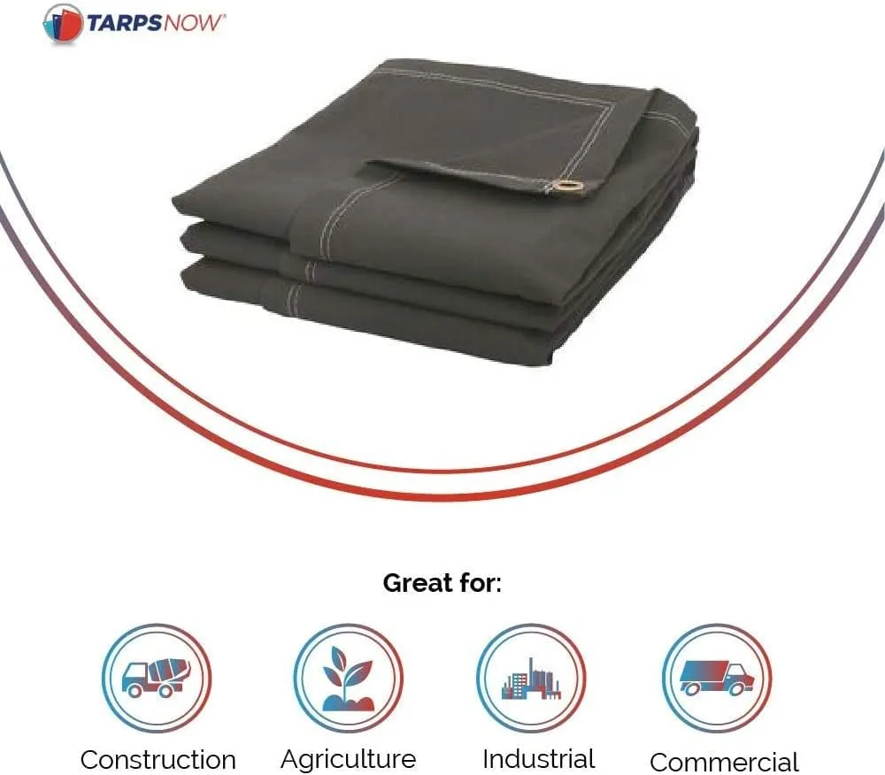 Tarps Now 12x16 ft Fire Retardant Canvas Tarp | 18 MIL Heavy Duty, Flame Retardant, Tear Resistance, Reinforced Edges, Brass Grommets | Ideal for Fire Prevention, Construction, Repairs | Olive Color