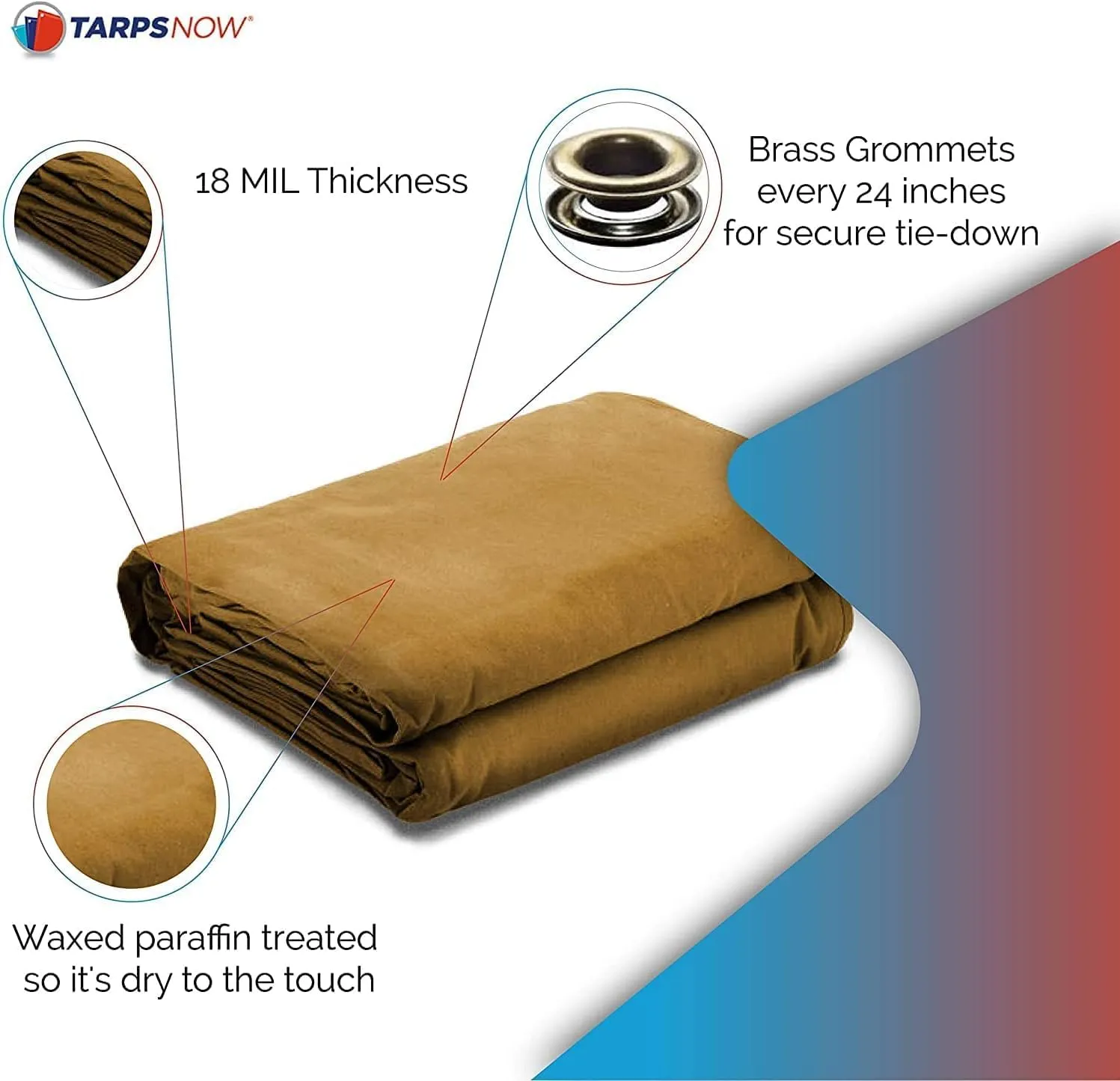 Tarps Now 5x7 ft Heavy Duty Canvas Tarp | 18 MIL Industrial Grade, Tear Resistant, Reinforced Edges, Nickel Plated Grommets | Ideal for Construction, Trucking, Manufacturing, Automotive – Tan Color