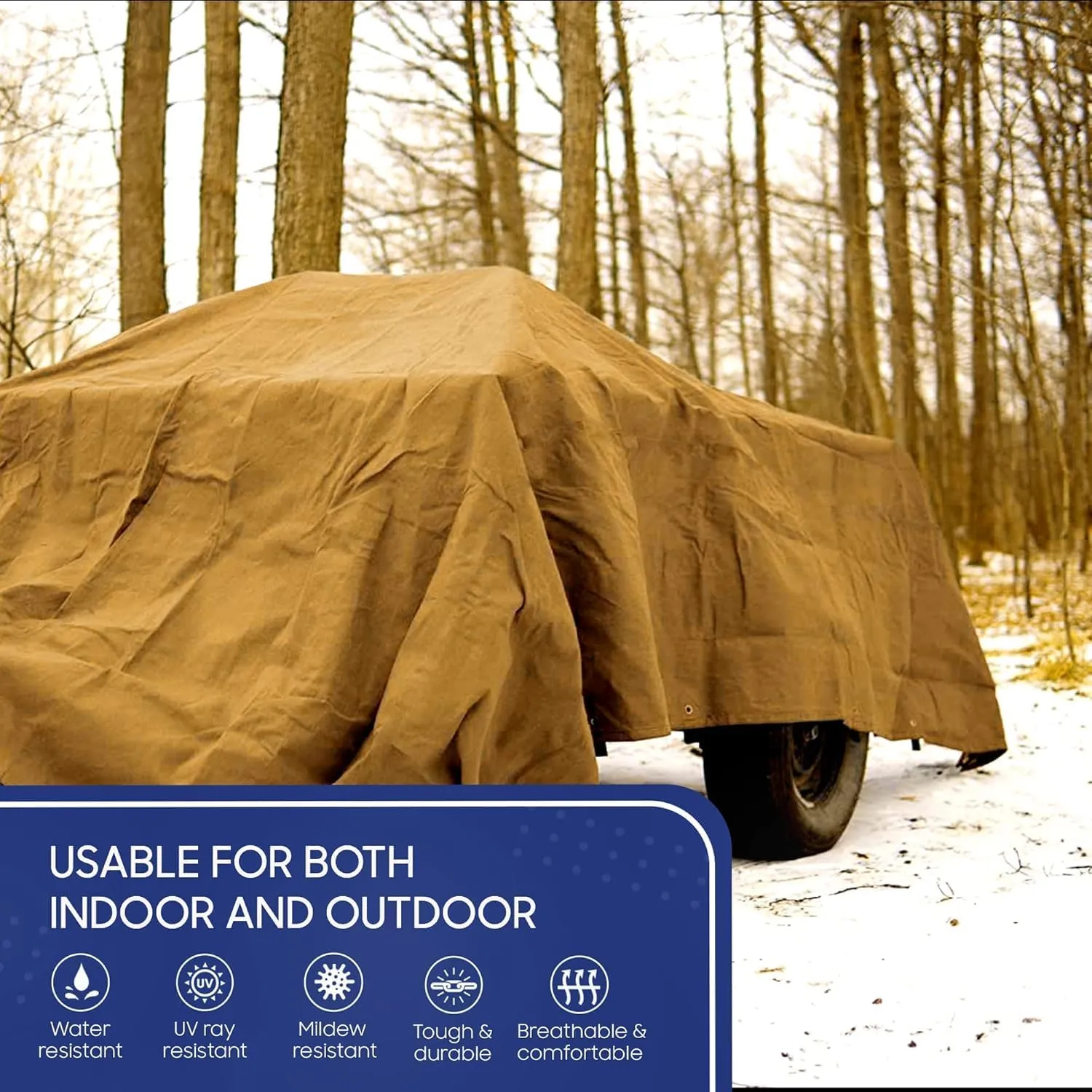 Tarps Now 5x7 ft Heavy Duty Canvas Tarp | 18 MIL Industrial Grade, Tear Resistant, Reinforced Edges, Nickel Plated Grommets | Ideal for Construction, Trucking, Manufacturing, Automotive – Tan Color