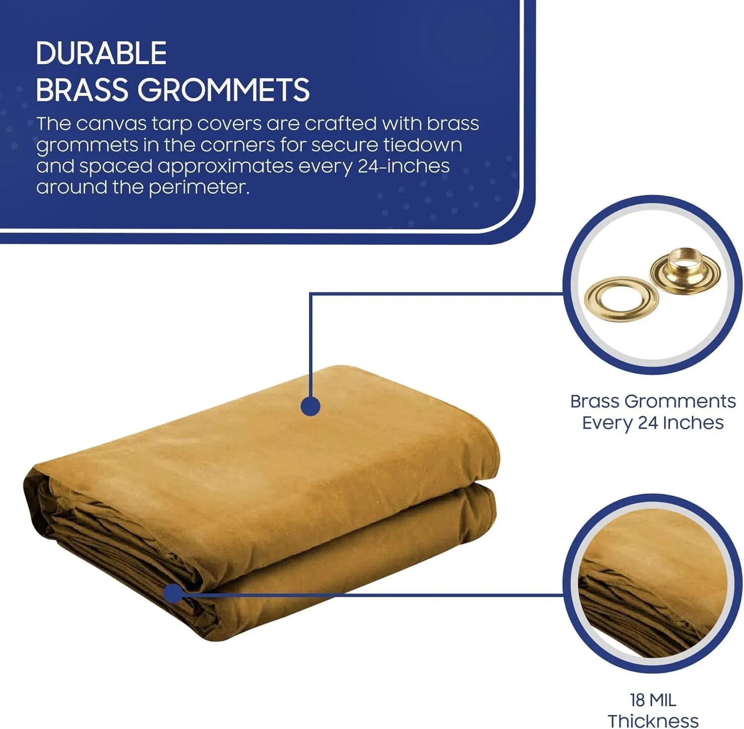 Tarps Now 5x7 ft Heavy Duty Canvas Tarp | 18 MIL Industrial Grade, Tear Resistant, Reinforced Edges, Nickel Plated Grommets | Ideal for Construction, Trucking, Manufacturing, Automotive – Tan Color