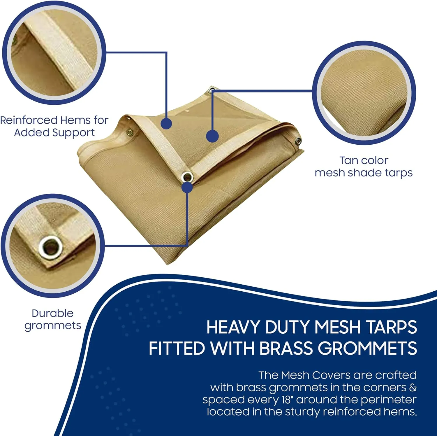 Tarps Now 6x10 ft Heavy Duty Mesh Tarp, 75% Shade Cloth with Brass Grommets & Reinforced Edges, Multipurpose Protective Cover Tarpaulin with Air Flow for Dump Trucks, Tie Downs, & Canopies -Tan