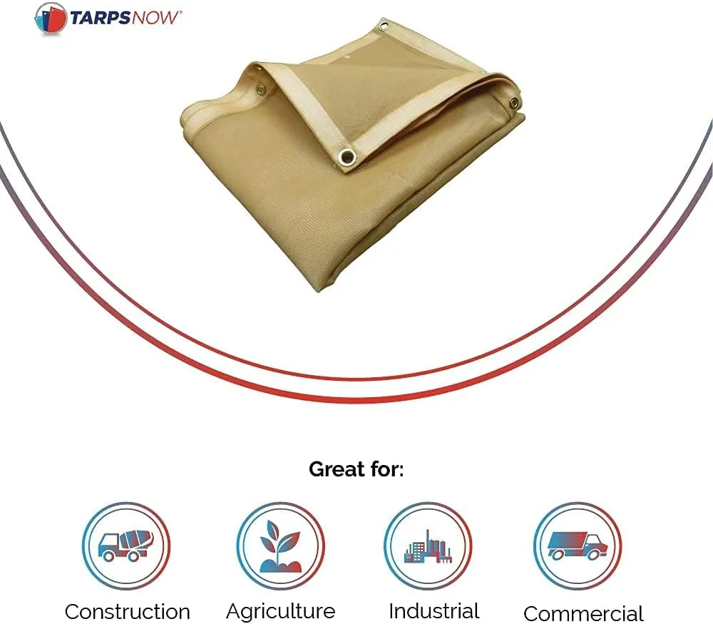 Tarps Now 6x10 ft Heavy Duty Mesh Tarp, 75% Shade Cloth with Brass Grommets & Reinforced Edges, Multipurpose Protective Cover Tarpaulin with Air Flow for Dump Trucks, Tie Downs, & Canopies -Tan