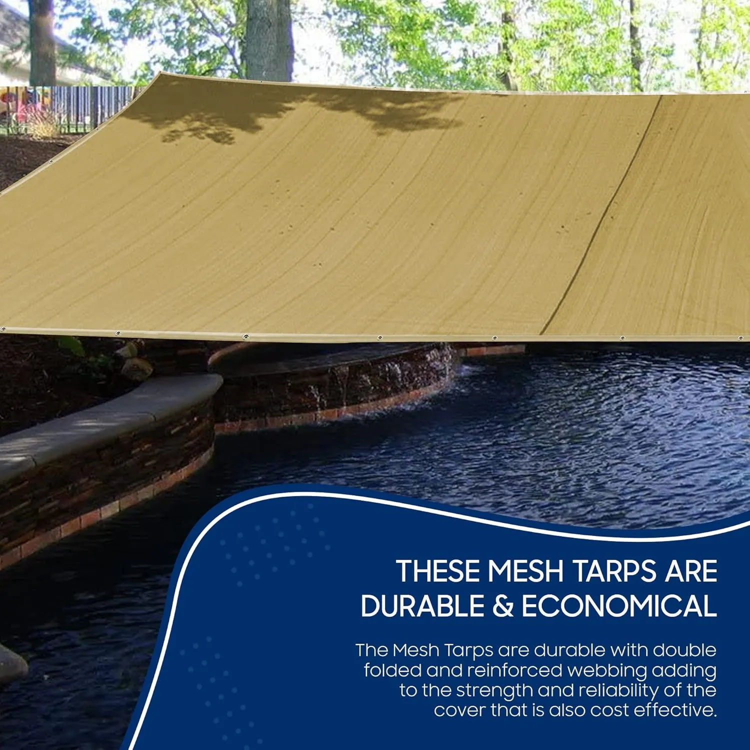 Tarps Now 6x10 ft Heavy Duty Mesh Tarp, 75% Shade Cloth with Brass Grommets & Reinforced Edges, Multipurpose Protective Cover Tarpaulin with Air Flow for Dump Trucks, Tie Downs, & Canopies -Tan