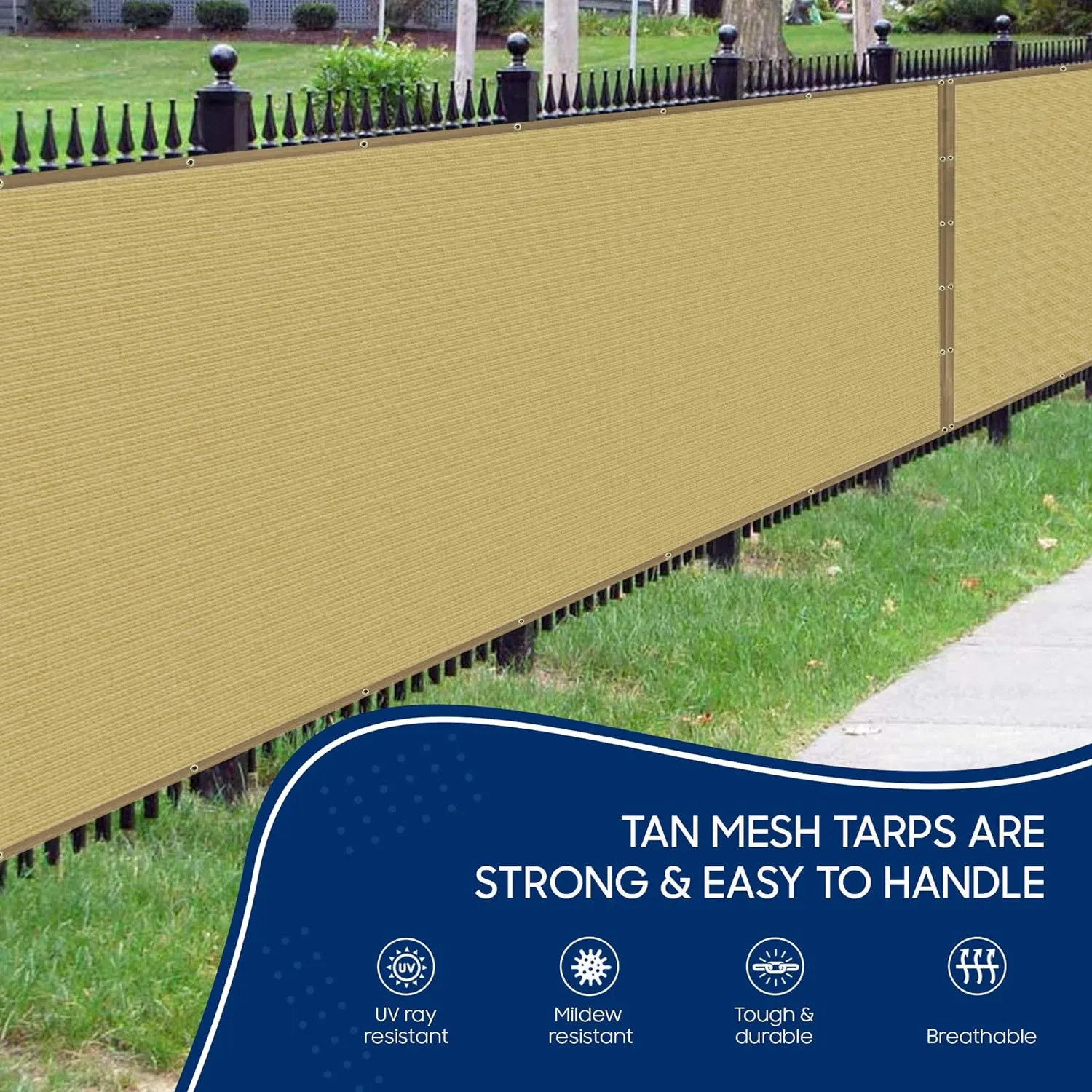 Tarps Now 6x10 ft Heavy Duty Mesh Tarp, 75% Shade Cloth with Brass Grommets & Reinforced Edges, Multipurpose Protective Cover Tarpaulin with Air Flow for Dump Trucks, Tie Downs, & Canopies -Tan