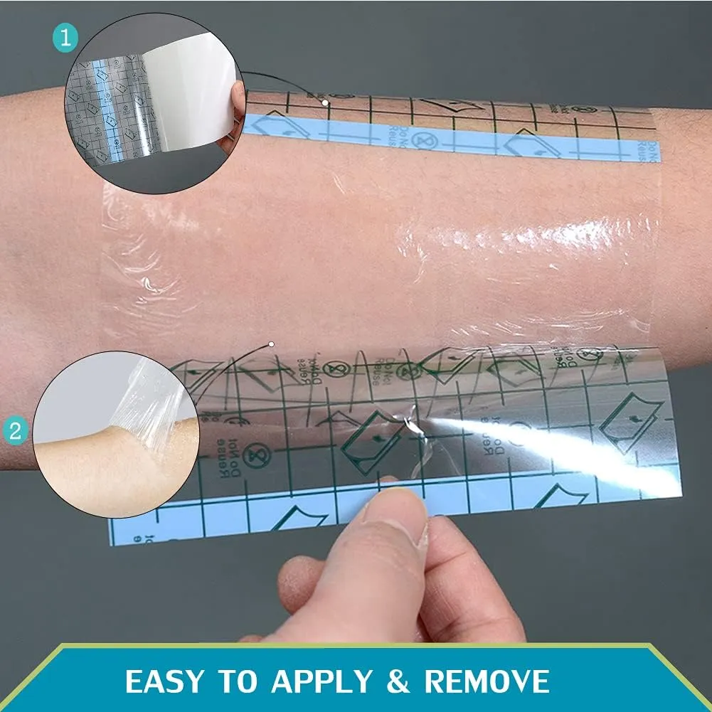 Tattoo Aftercare Bandage 6x6 inch Second Skin Healing Protective Clear Adhesive Film Dressing Supplies Cover for Large Port Surgery Incisions Guard Bath Wounds Patch (Pack of 50)