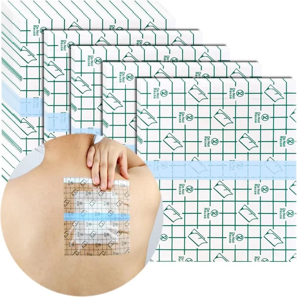 Tattoo Aftercare Bandage 6x6 inch Second Skin Healing Protective Clear Adhesive Film Dressing Supplies Cover for Large Port Surgery Incisions Guard Bath Wounds Patch (Pack of 50)