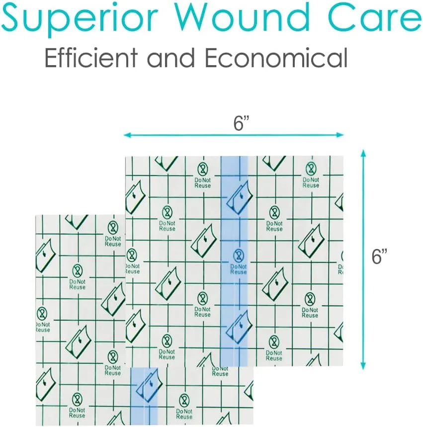 Tattoo Aftercare Bandage 6x6 inch Second Skin Healing Protective Clear Adhesive Film Dressing Supplies Cover for Large Port Surgery Incisions Guard Bath Wounds Patch (Pack of 50)