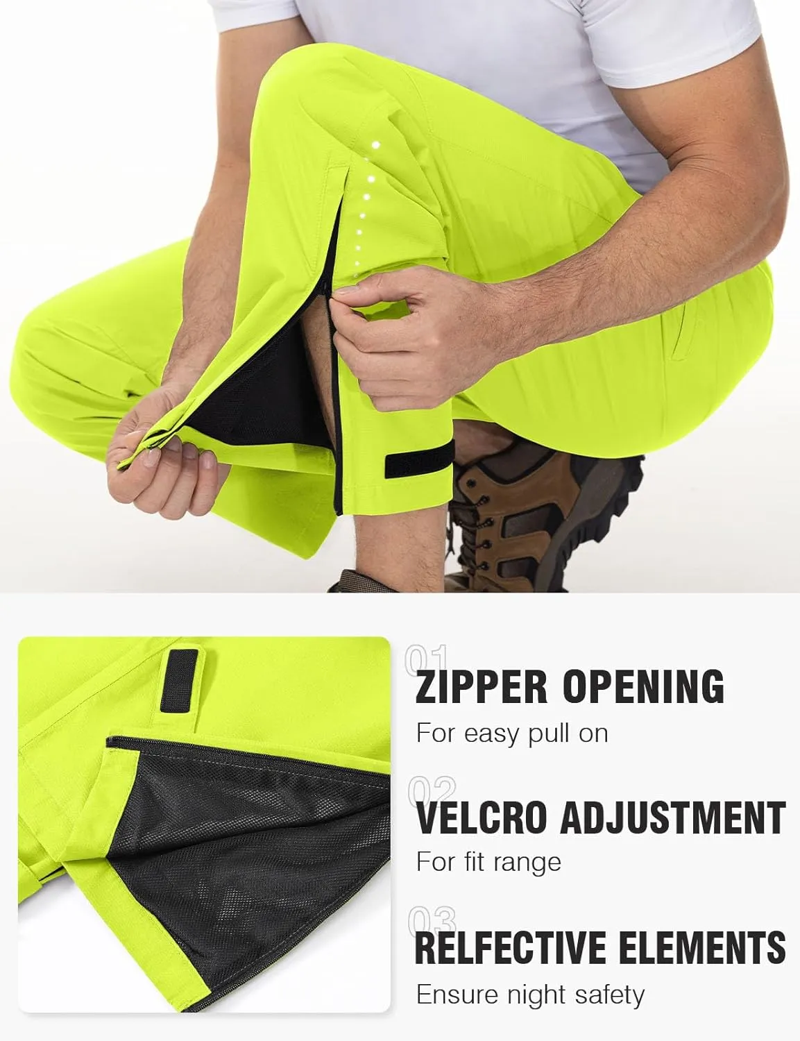 TBMPOY Men's Rain Pants Waterproof Zipper Lightweight Breathable Mesh with 3 Zipper Pockets Rain Gear Work Motorcycle