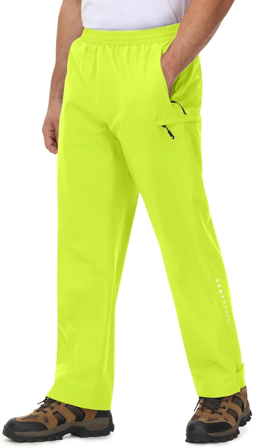 TBMPOY Men's Rain Pants Waterproof Zipper Lightweight Breathable Mesh with 3 Zipper Pockets Rain Gear Work Motorcycle