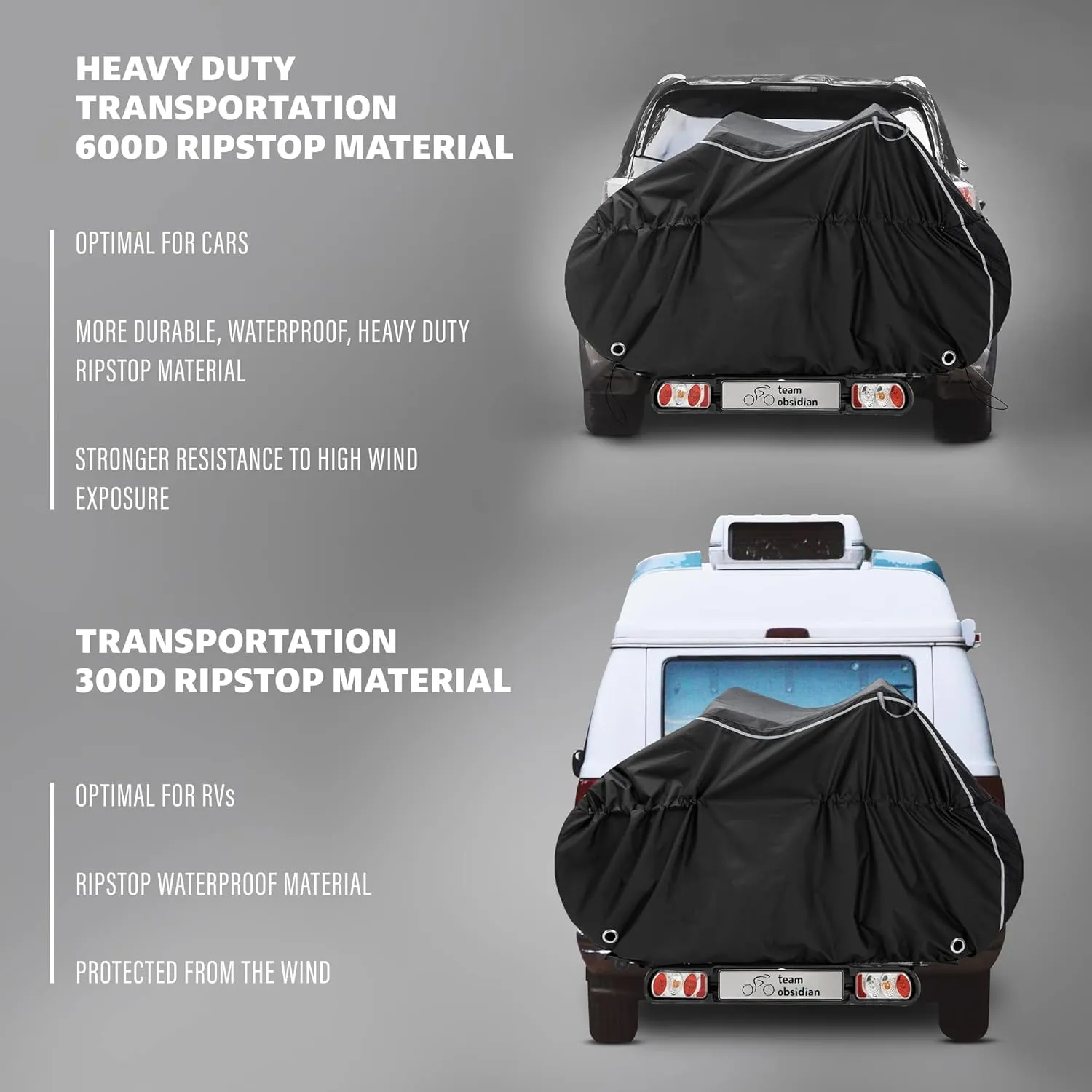TeamObsidian Bike Cover - Outdoor Bike Storage, Bicycle Transportation or Travel Covers - Waterproof eBike Protection - For 1 to 3 Bikes - Heavy Duty Ripstop 600D Oxford Material