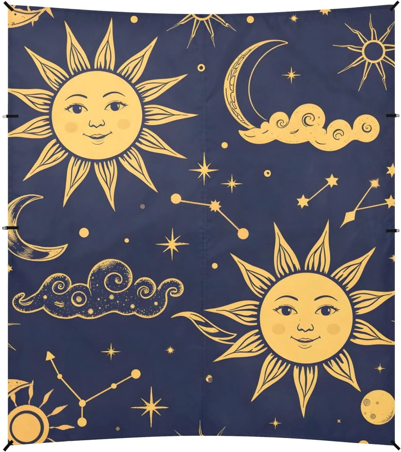 Tents Beach Tent with Sand Anchor, Star Moon Pattern Navy Yellow Gold Portable Canopy Sunshade - 9' x 10' - Sandbags & Reinforced Corners & Stability Poles Sun Shelter Outdoor Camping