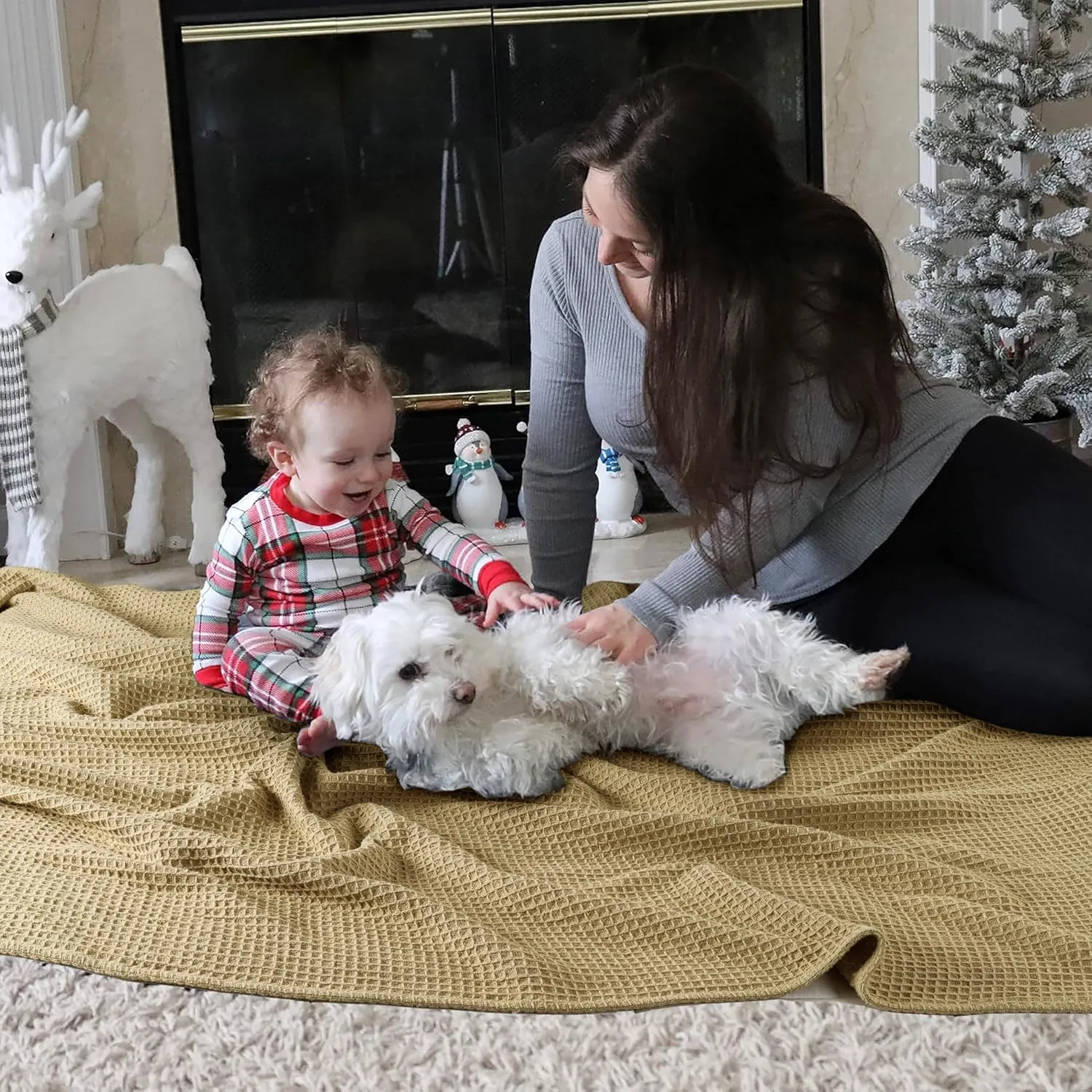 Tex Trend 100% Cotton Blankets King Size – Durable and Versatile Waffle Weave Blankets for Year Round Coziness – Breathable & Lightweight - Khaki (90”x108”)