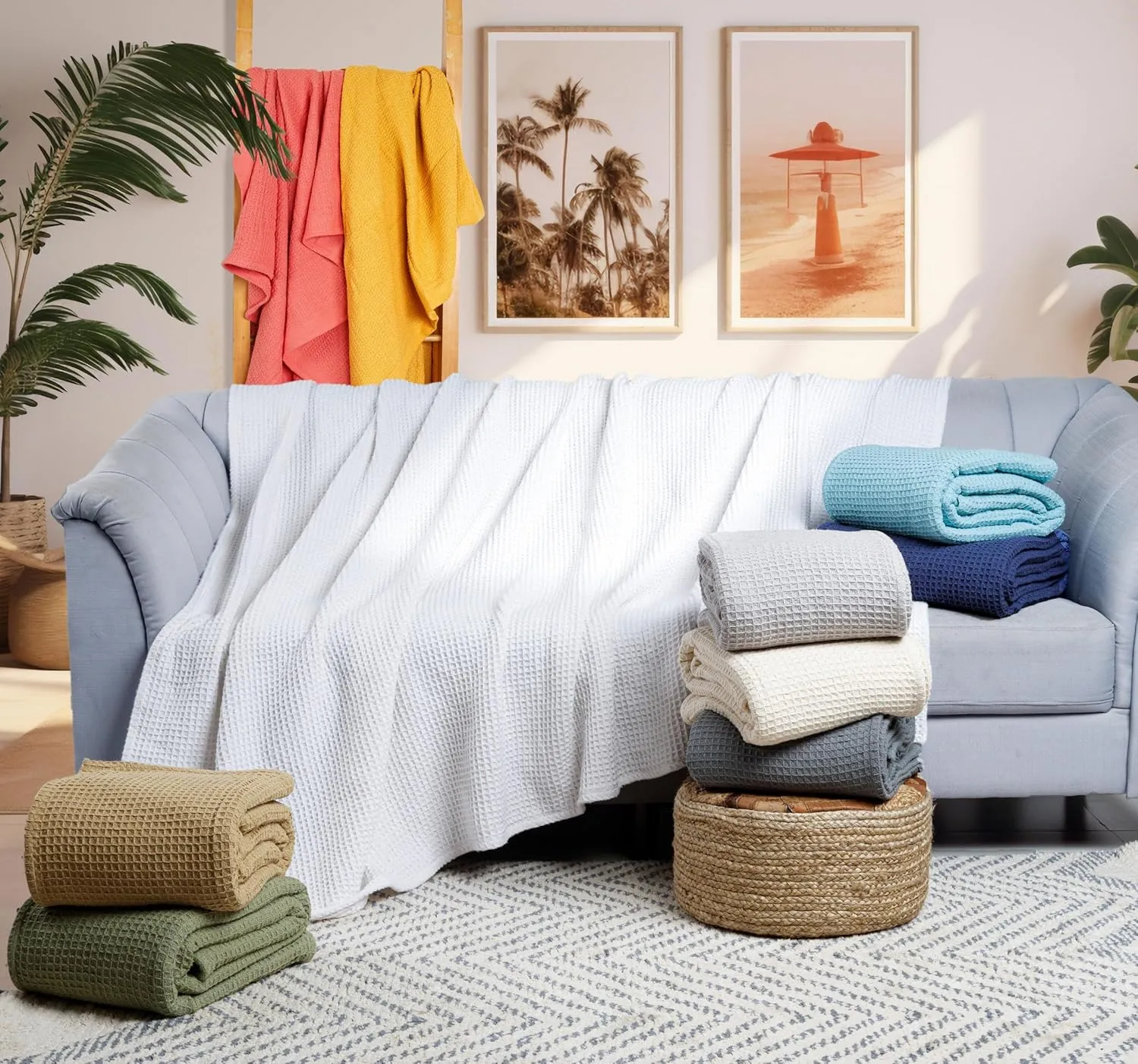 Tex Trend 100% Cotton Blankets King Size – Durable and Versatile Waffle Weave Blankets for Year Round Coziness – Warm & Lightweight - Mustard (90”x108”)