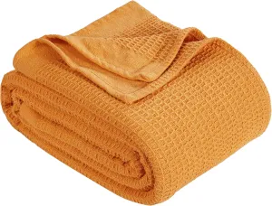 Tex Trend 100% Cotton Blankets King Size – Durable and Versatile Waffle Weave Blankets for Year Round Coziness – Warm & Lightweight - Mustard (90”x108”)