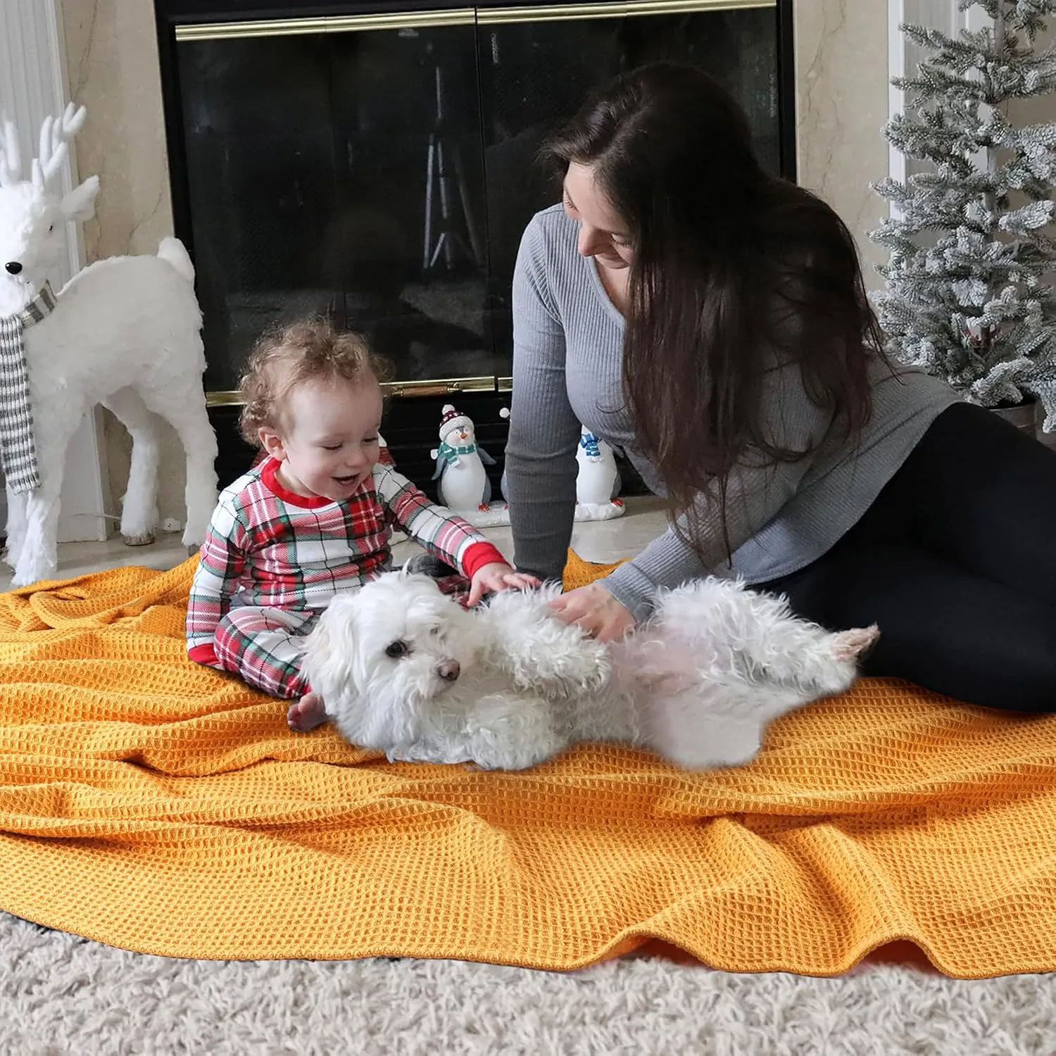 Tex Trend 100% Cotton Blankets King Size – Durable and Versatile Waffle Weave Blankets for Year Round Coziness – Warm & Lightweight - Mustard (90”x108”)