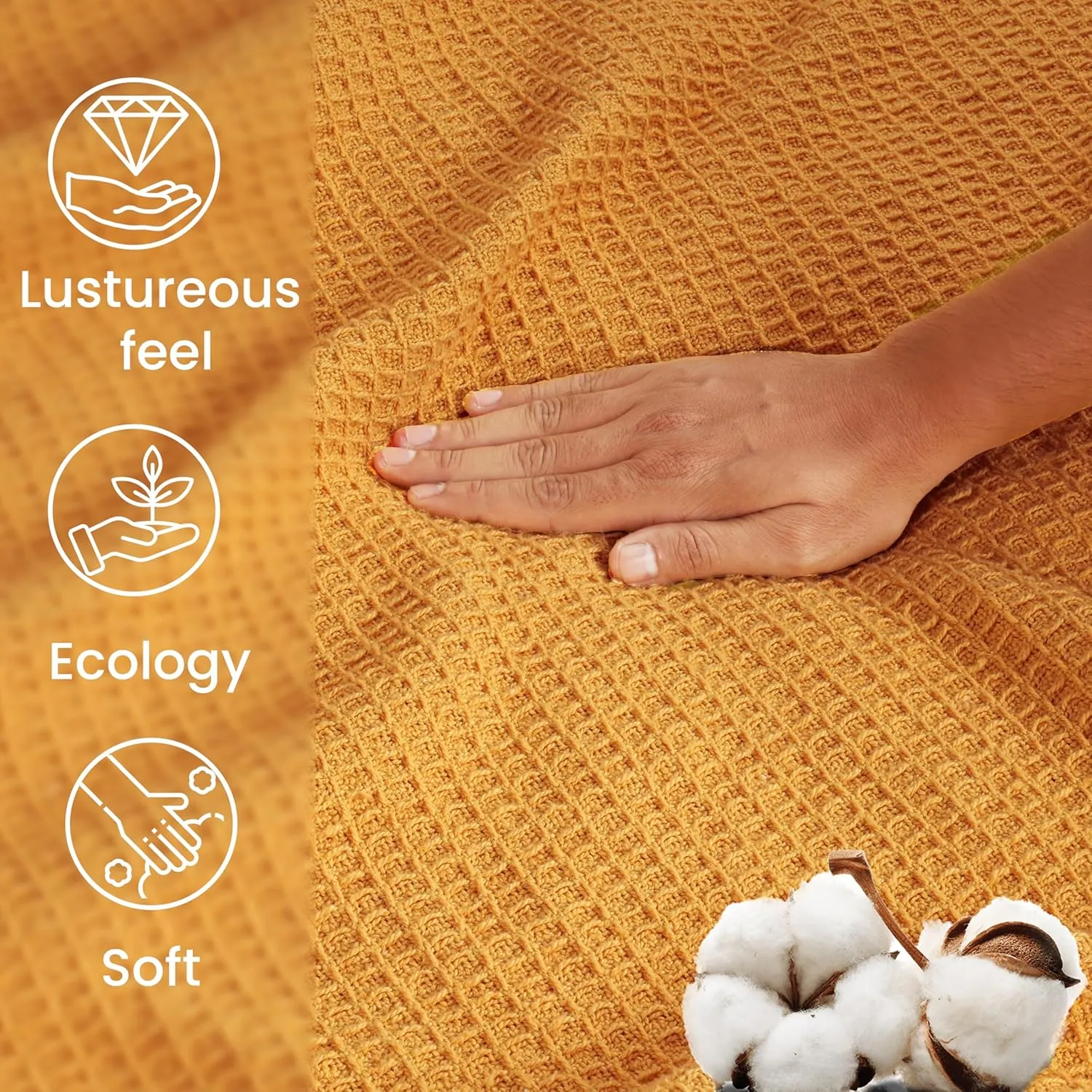 Tex Trend 100% Cotton Blankets King Size – Durable and Versatile Waffle Weave Blankets for Year Round Coziness – Warm & Lightweight - Mustard (90”x108”)