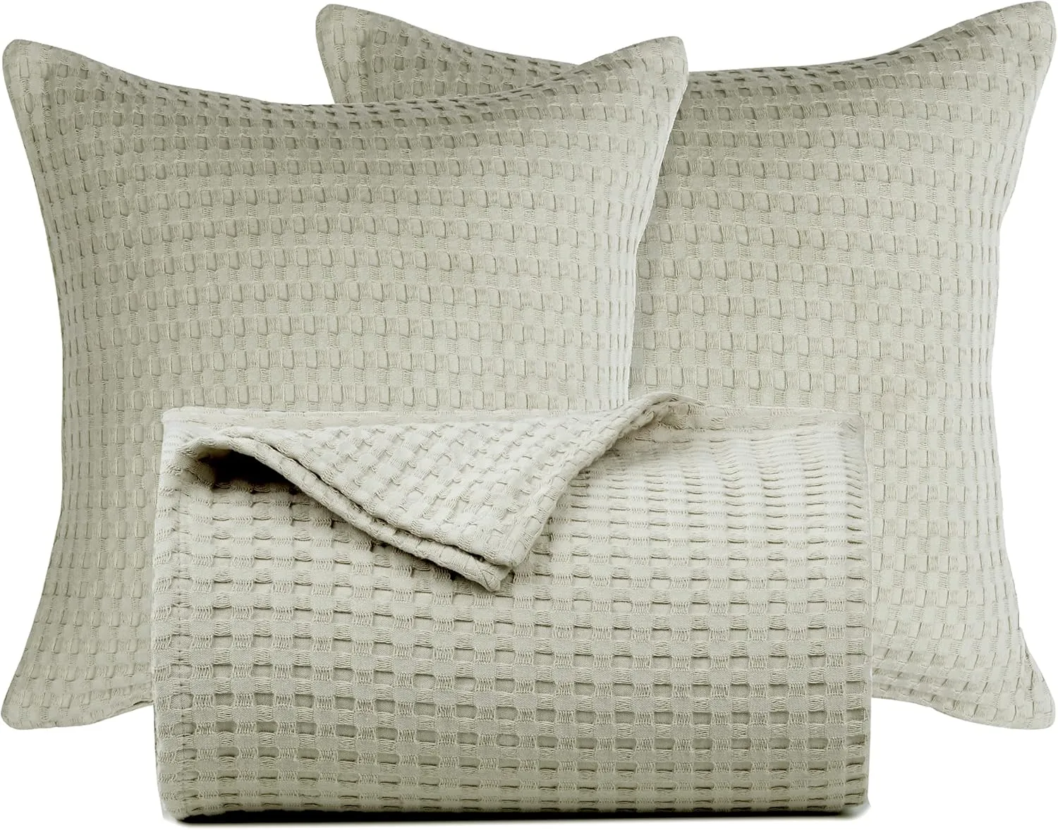 Tex Trend 100% Cotton Queen Size Waffle Weave Blanket - Lightweight, Breathable, Khaki, 90x90 Inches