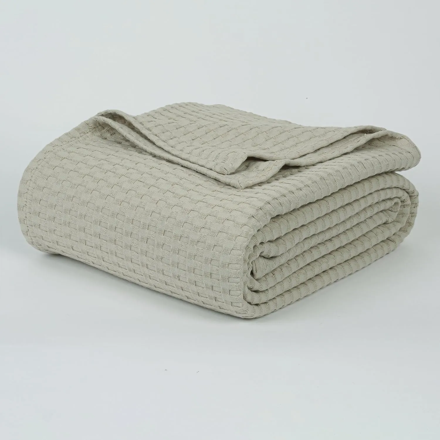 Tex Trend 100% Cotton Queen Size Waffle Weave Blanket - Lightweight, Breathable, Khaki, 90x90 Inches