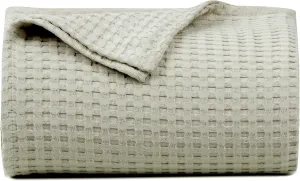 Tex Trend 100% Cotton Queen Size Waffle Weave Blanket - Lightweight, Breathable, Khaki, 90x90 Inches