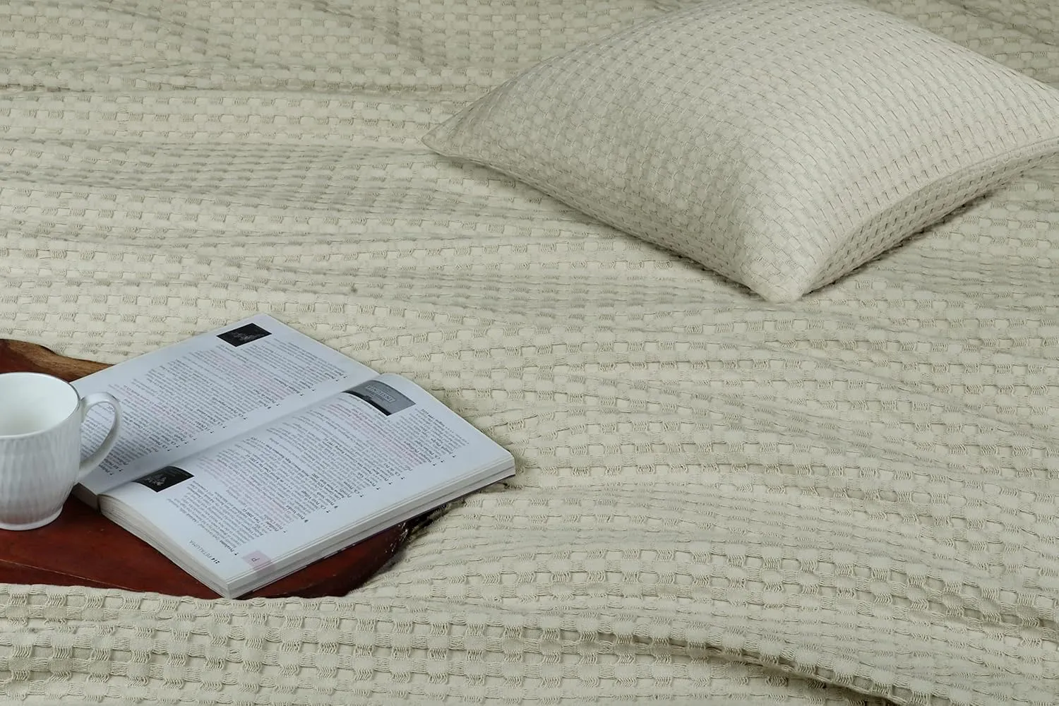 Tex Trend 100% Cotton Queen Size Waffle Weave Blanket - Lightweight, Breathable, Khaki, 90x90 Inches