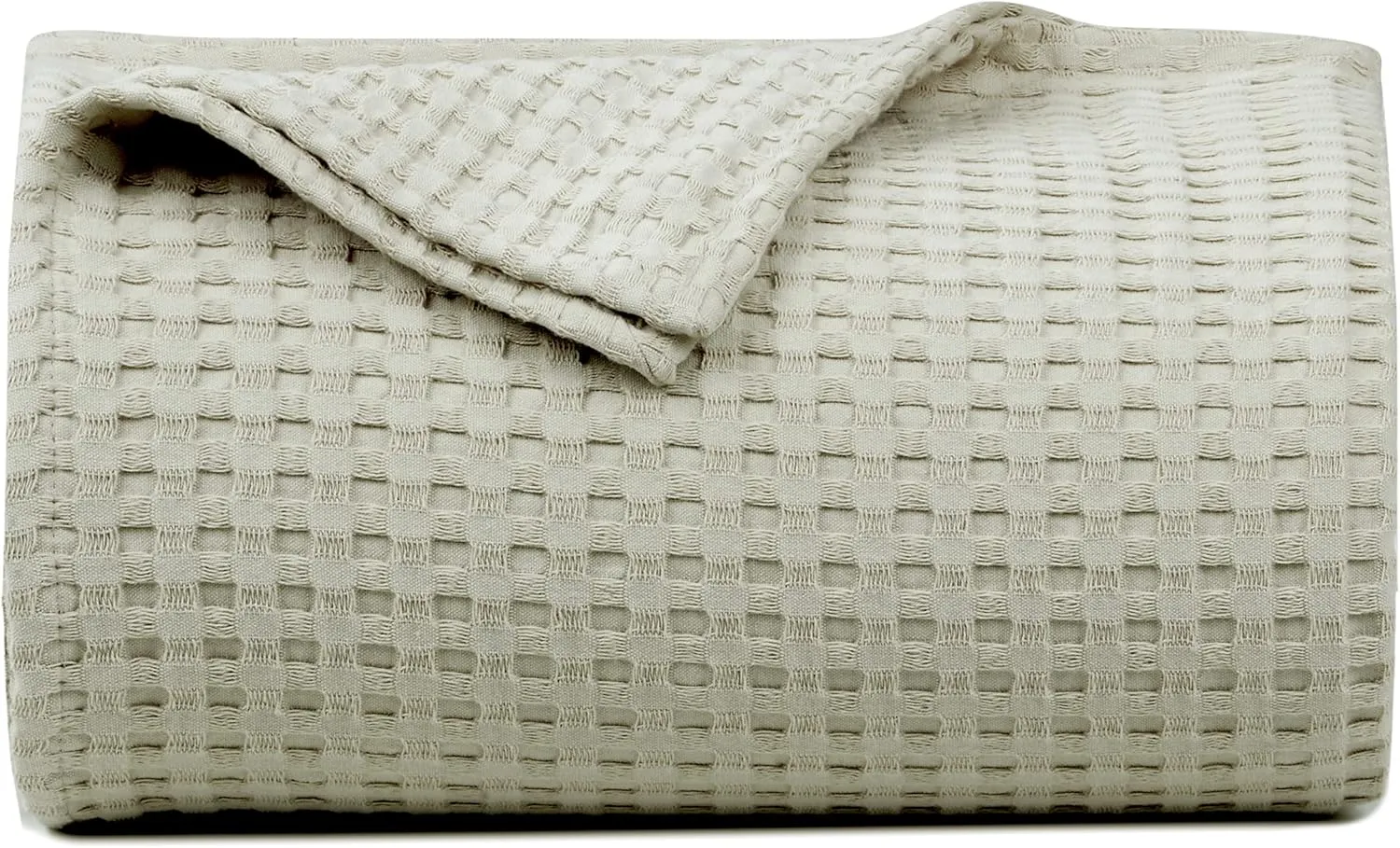 Tex Trend 100% Cotton Queen Size Waffle Weave Blanket - Lightweight, Breathable, Khaki, 90x90 Inches