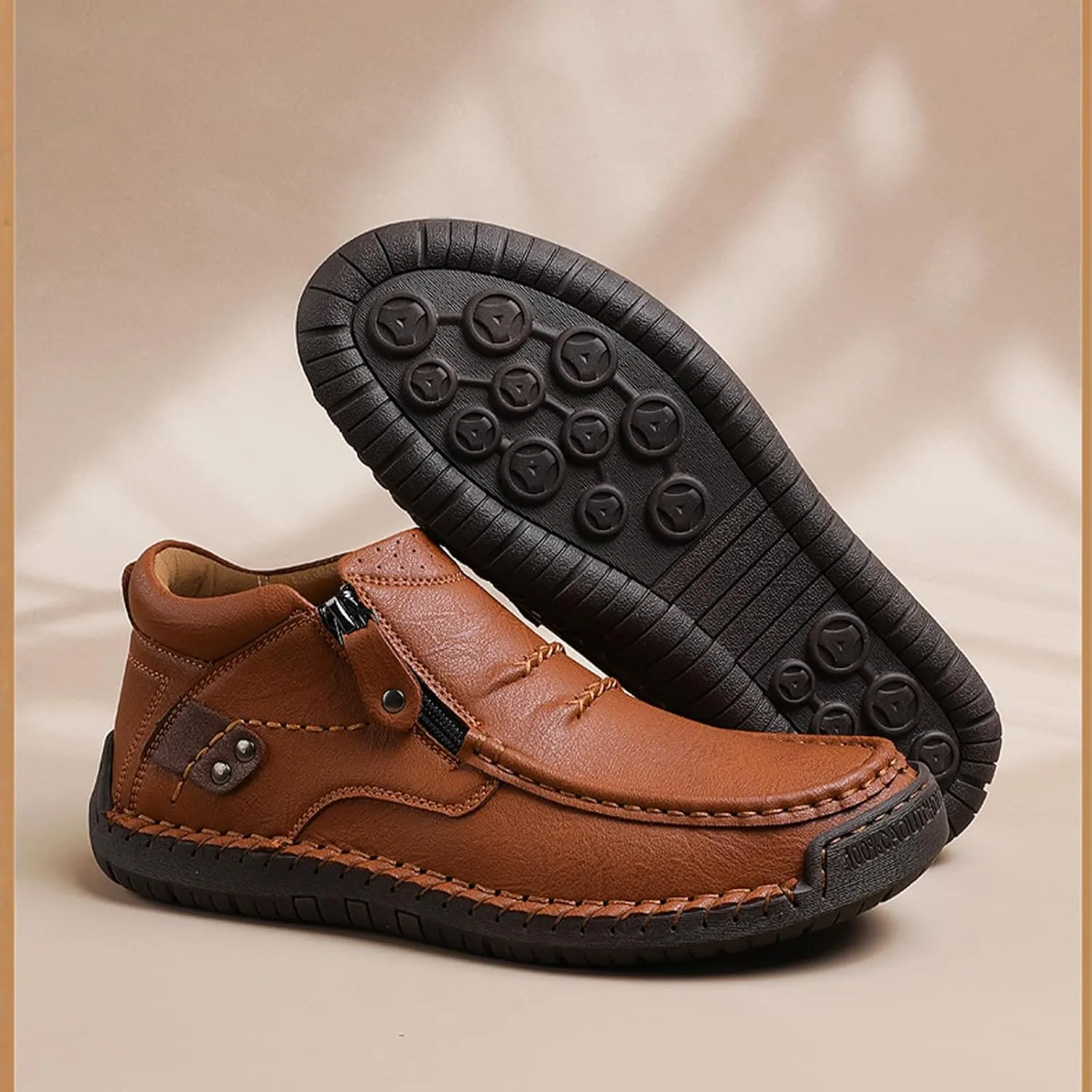 The First Young Shoes Men, Handmade Premium Leather Slip On Driving Boots, Outdoor Casual Shoes