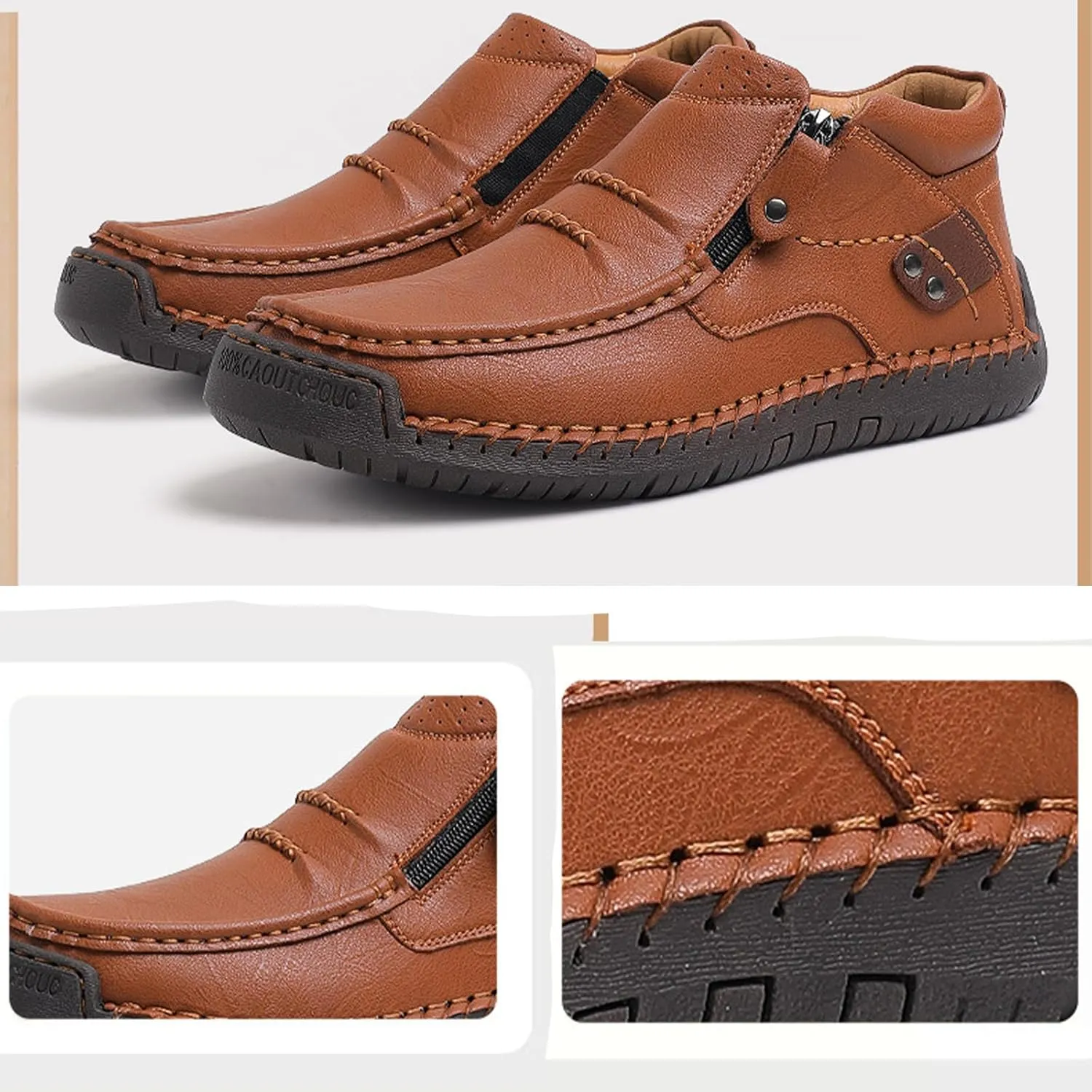 The First Young Shoes Men, Handmade Premium Leather Slip On Driving Boots, Outdoor Casual Shoes